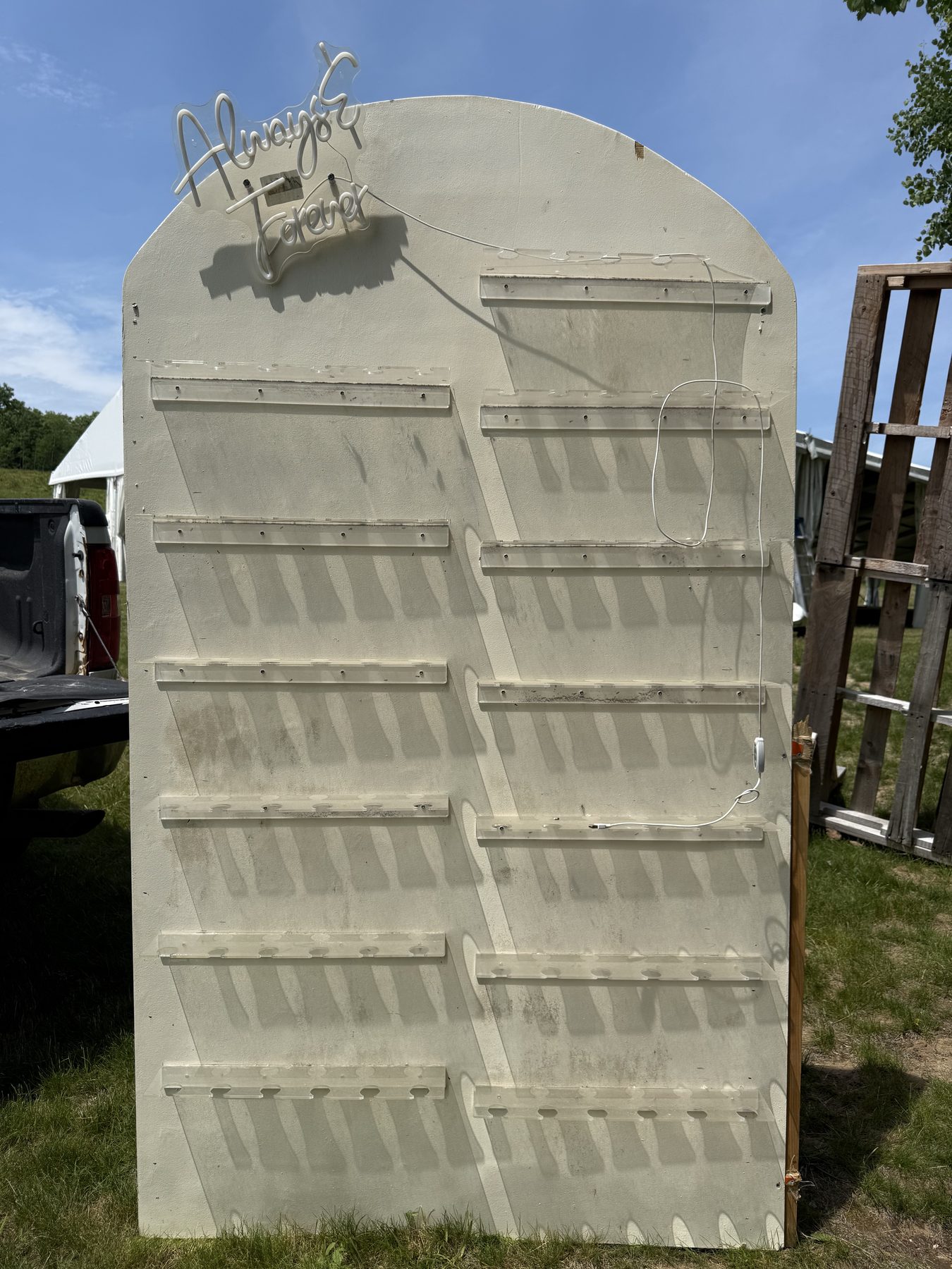 Champagne wall at a Moose Lake Ranch wedding