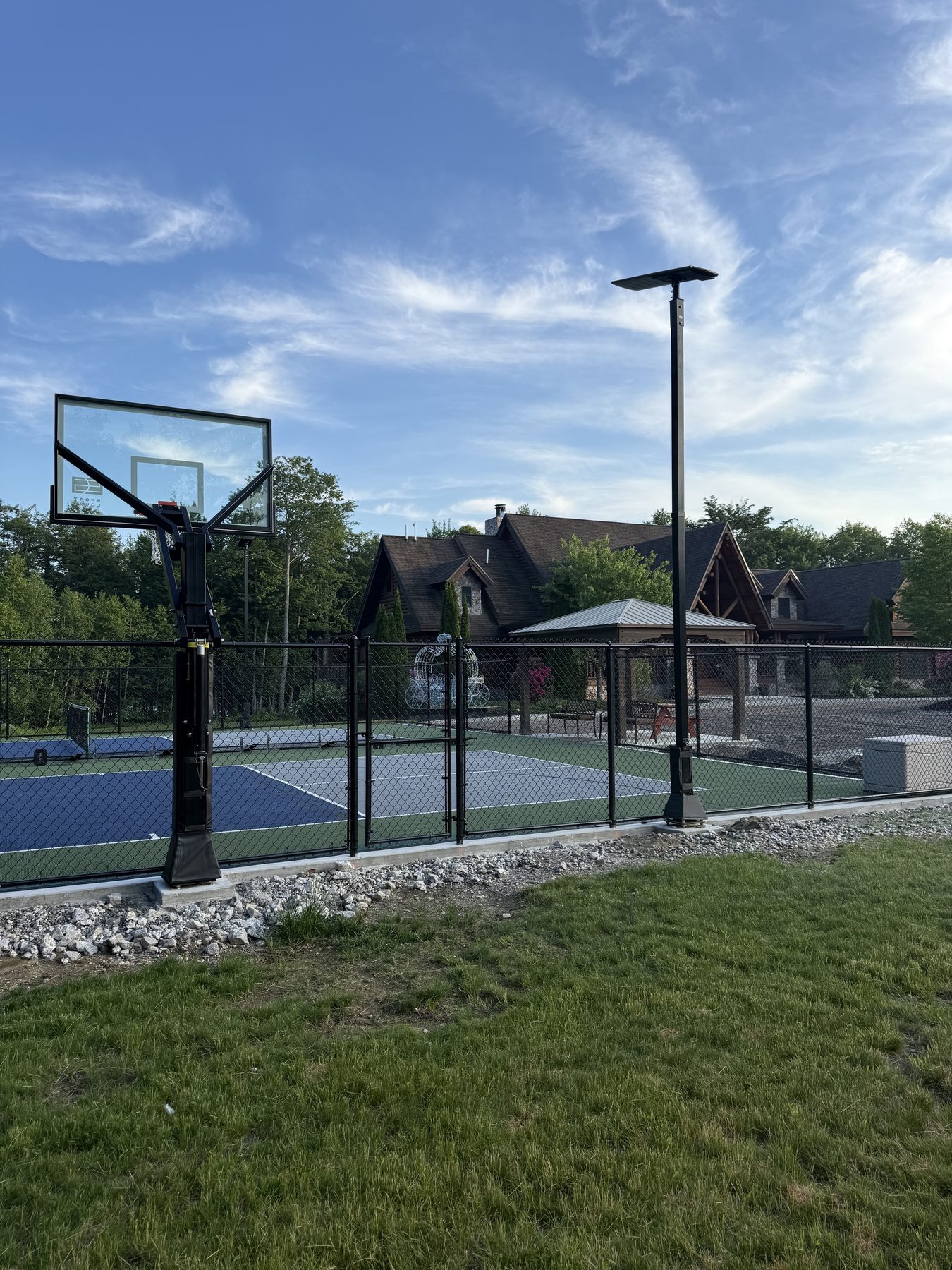 Lighted pickleball and basketball court